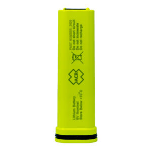 Yellow 6V lithium battery pack on white background