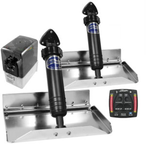 Boat trim tab system with actuators and control panel