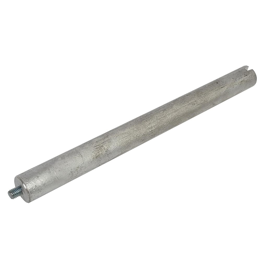 Metal cylinder with threaded ends on white background.