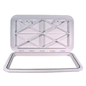 Open rectangular plastic hatch with gasket seal