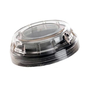 Clear plastic lid with built-in mesh filter