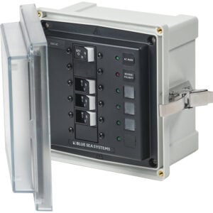 Marine AC breaker panel with open cover