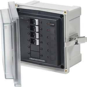 Waterproof 12V DC breaker panel with clear cover