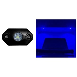 Small black LED light illuminating truck bed