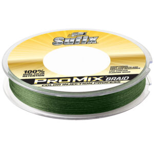 Sufix ProMix Braid fishing line spool, green.
