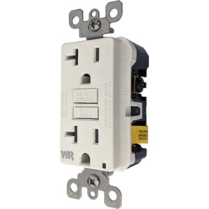 White GFCI electrical outlet with test and reset buttons