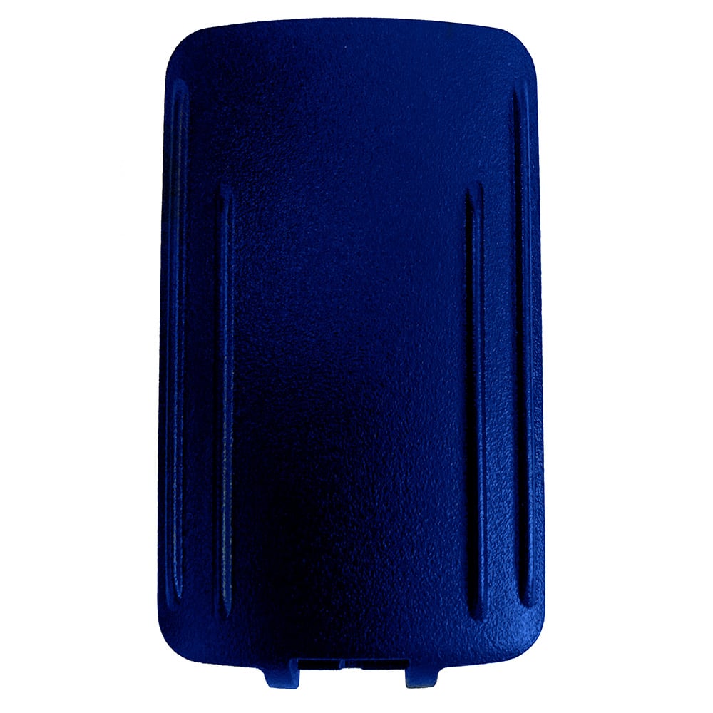 Blue rectangular textured plastic case top view.