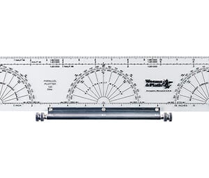 Transparent drafting ruler with protractor markings