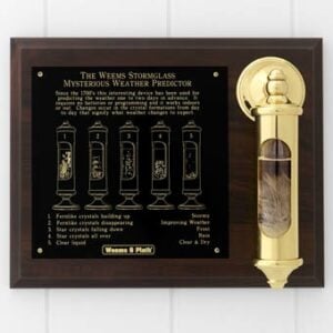 Framed storm glass weather predictor display
