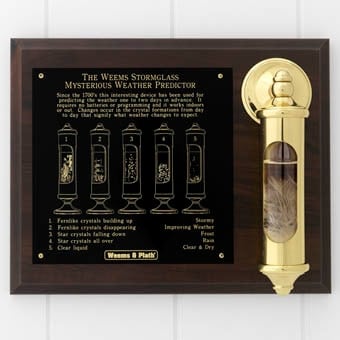 Framed storm glass weather predictor display