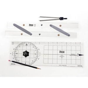 Drafting tools and architectural drawing layout on desk