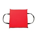 Red square cushion with black side handles