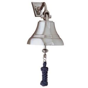 Polished metal wall-mounted bell with rope pull