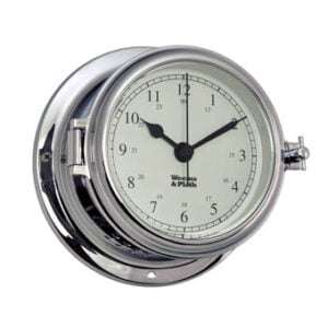 Chrome nautical wall clock showing ten ten