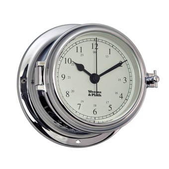 Chrome nautical wall clock showing ten ten