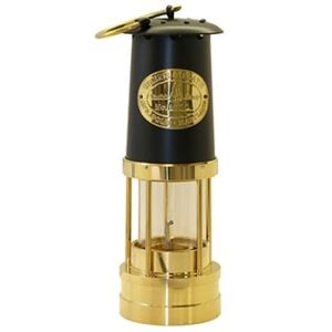Brass and black vintage miner's safety lamp