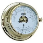 Brass nautical barometer with white dial