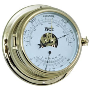 Brass nautical barometer with white dial