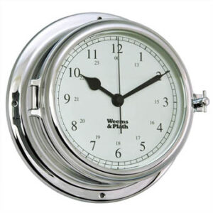 Polished chrome nautical wall clock showing 10:10