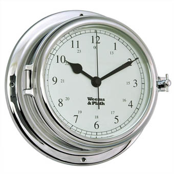 Polished chrome nautical wall clock showing 10:10