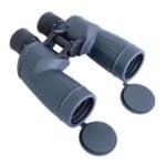 Gray binoculars with open lens caps