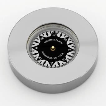 Round metal compass with silver base
