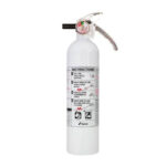 White fire extinguisher with instruction label