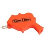 Orange Texas-shaped keychain whistle with logo