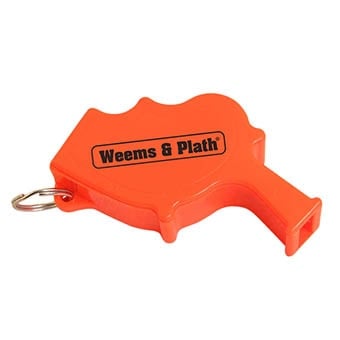 Orange Texas-shaped keychain whistle with logo