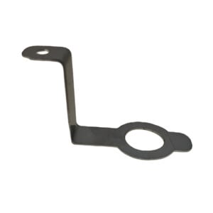 Black metal mounting bracket with circular and screw holes
