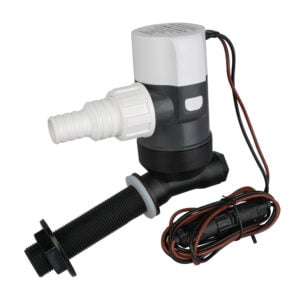 Compact electric water pump with hose fittings and wiring