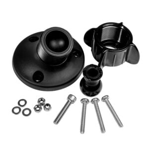 Black adjustable mounting bracket with screws, nuts, and washers