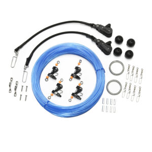 Blue fishing planer board release kit with clips
