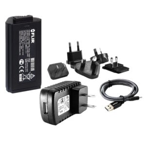 FLIR battery pack, charger, USB cable, and plug adapters