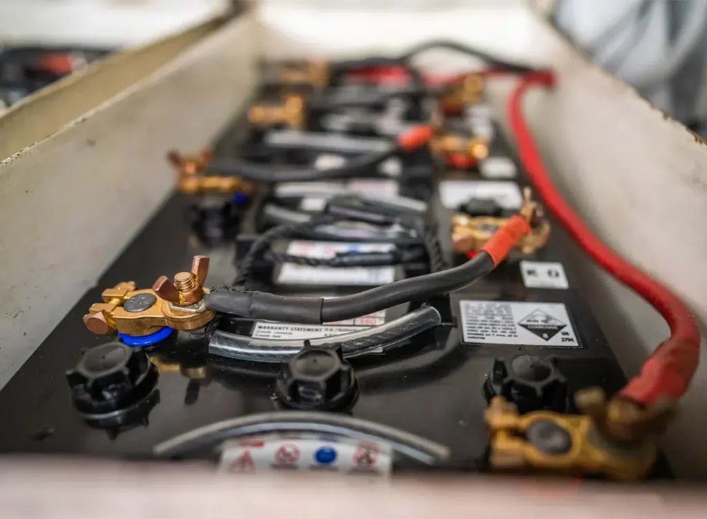 Wired battery bank inside an electrical enclosure