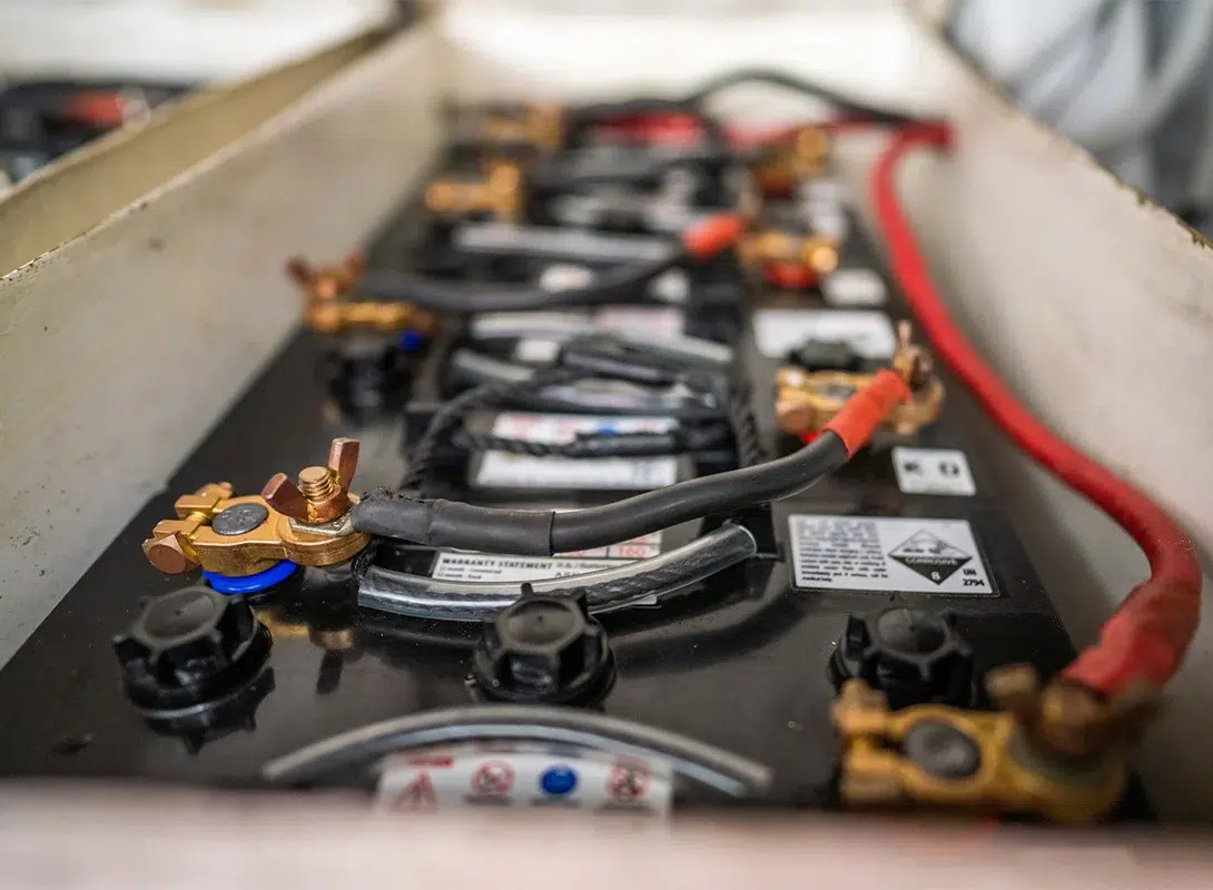 Wired battery bank inside an electrical enclosure