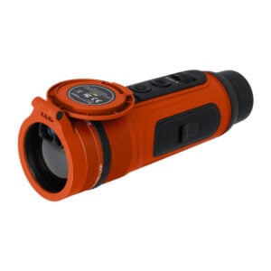Orange and black handheld thermal imaging monocular