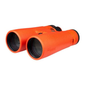 Bright orange Sig Sauer binoculars on white background