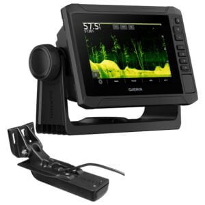 Garmin fishfinder display with transducer and sonar screen